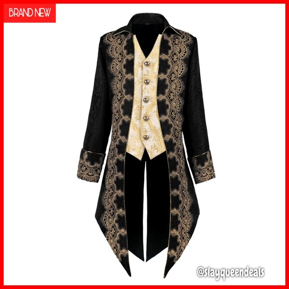 Steampunk Medieval Jacket Gothic Victorian Frock Coat Uniform Polyester